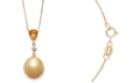 Macy's Cultured Baroque Golden South Sea Pearl (12mm), Citrine (5/8 ct. t.w.) & Diamond (1/20 ct. tw.) 18" Pendant Necklace in 14k Gold